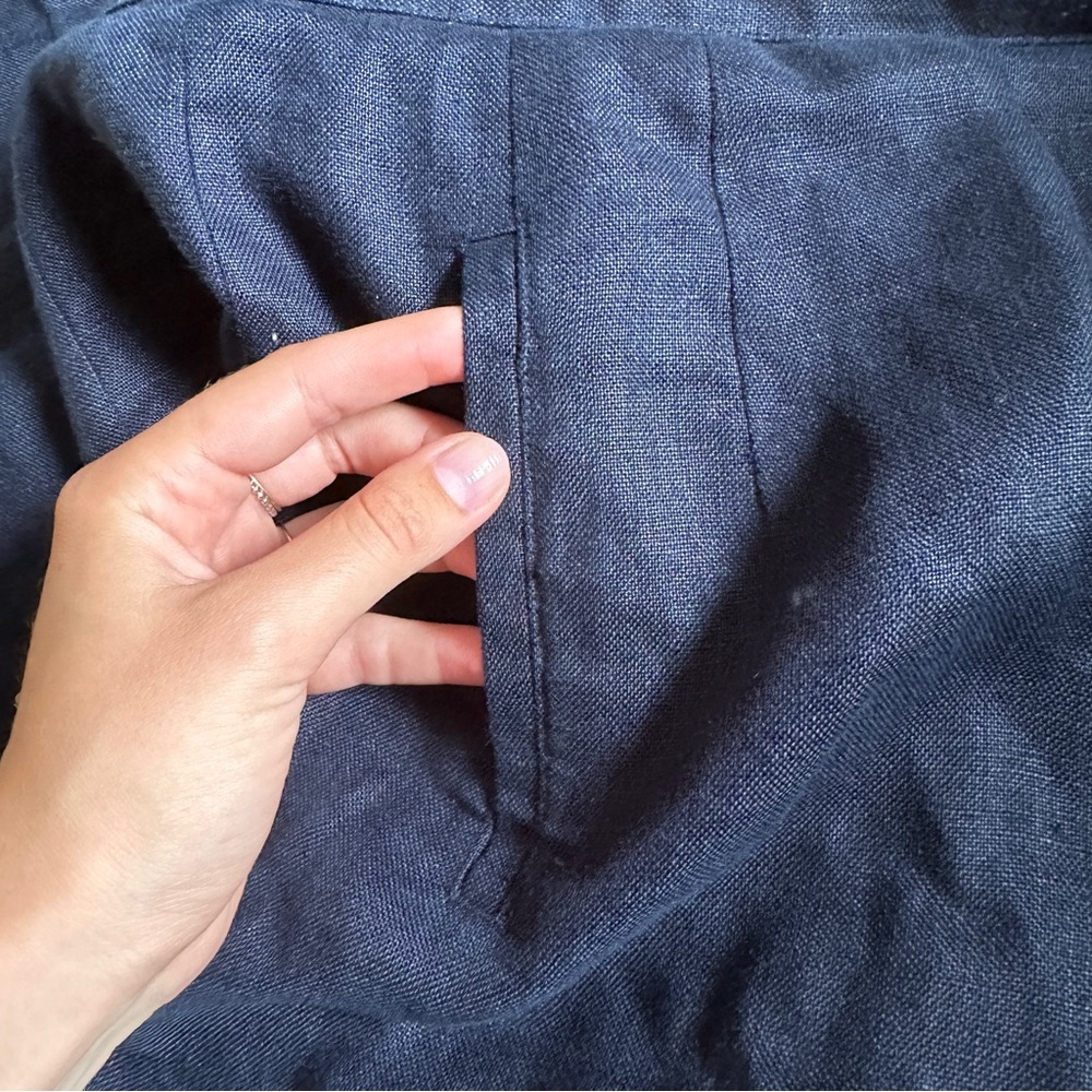 VINTAGE NAVY LINEN BLAZER PANTSUIT TALBOTS ONE BUTTON HIGH RISE DRESS PANTS S-M - Picture 5 of 12